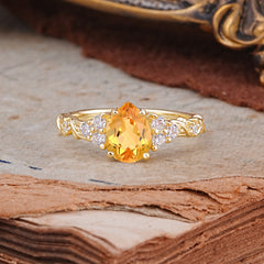 Nature-Inspired Vintage 4-Prong Pear Cut Citrine Ring