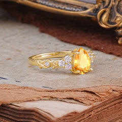 Nature-Inspired Vintage 4-Prong Pear Cut Citrine Ring