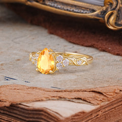 Nature-Inspired Vintage 4-Prong Pear Cut Citrine Ring