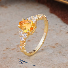 Nature-Inspired Vintage 4-Prong Pear Cut Citrine Ring