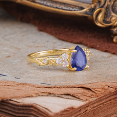 Nature-Inspired Vintage 4-Prong Pear Cut Tanzanite Ring