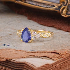 Nature-Inspired Vintage 4-Prong Pear Cut Tanzanite Ring
