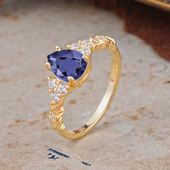 Nature-Inspired Vintage 4-Prong Pear Cut Tanzanite Ring