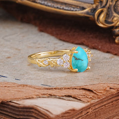 Nature-Inspired Vintage 4-Prong Pear Cut Turquoise Ring