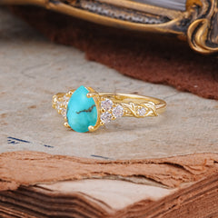 Nature-Inspired Vintage 4-Prong Pear Cut Turquoise Ring