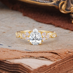 Nature-Inspired Vintage 4-Prong Pear Cut Lab Diamond Ring