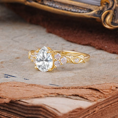 Nature-Inspired Vintage 4-Prong Pear Cut Lab Diamond Ring