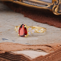 Nature-Inspired Vintage 4-Prong Pear Cut Garnet Ring