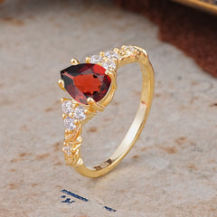 Nature-Inspired Vintage 4-Prong Pear Cut Garnet Ring