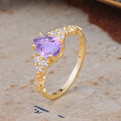 Nature-Inspired Vintage 4-Prong Pear Cut Amethyst Ring