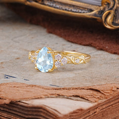 Nature-Inspired Vintage 4-Prong Pear Cut Aquamarine Ring