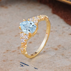 Nature-Inspired Vintage 4-Prong Pear Cut Aquamarine Ring