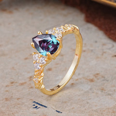 Nature-Inspired Vintage 4-Prong Pear Cut Alexandrite Ring
