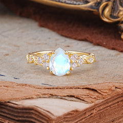 Nature-Inspired Vintage 4-Prong Pear Cut Moonstone Ring