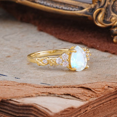 Nature-Inspired Vintage 4-Prong Pear Cut Moonstone Ring