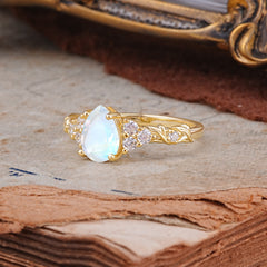 Nature-Inspired Vintage 4-Prong Pear Cut Moonstone Ring