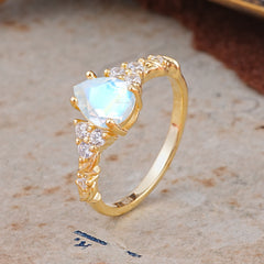 Nature-Inspired Vintage 4-Prong Pear Cut Moonstone Ring