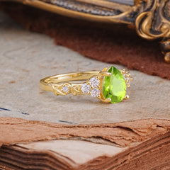 Nature-Inspired Vintage 4-Prong Pear Cut Peridot Ring