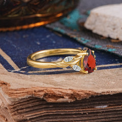 Exquisite 4-Prong Pear Cut Garnet Engagement Ring