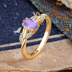 Exquisite 4-Prong Pear Cut Amethyst Engagement Ring