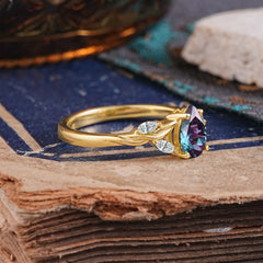 Exquisite 4-Prong Pear Cut Alexandrite Engagement Ring