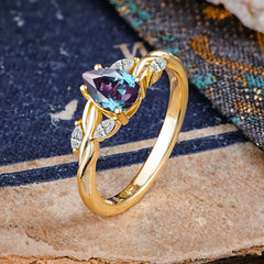Exquisite 4-Prong Pear Cut Alexandrite Engagement Ring