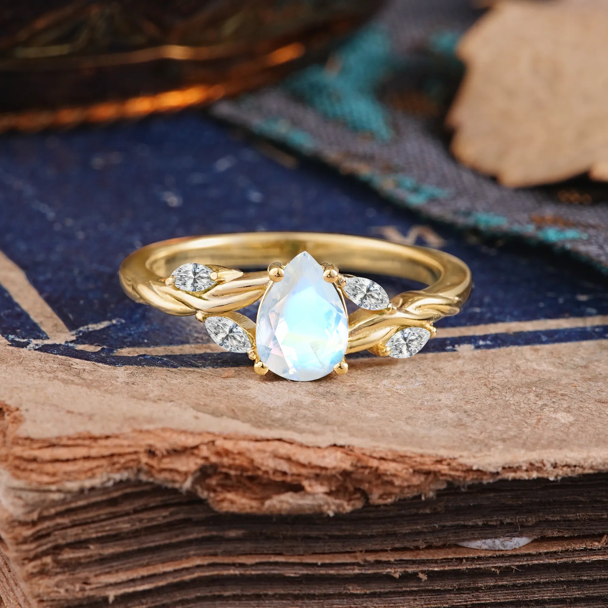 Exquisite 4-Prong Pear Cut Moonstone Engagement Ring – Romalar Jewelry