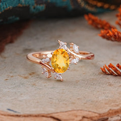 Nature-Inspired 6-Prong Oval Cut Citrine Engagement Ring