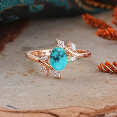 Nature-Inspired 6-Prong Oval Cut Turquoise Engagement Ring