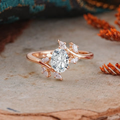 Nature-Inspired 6-Prong Oval Cut Lab Diamond Engagement Ring