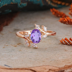 Nature-Inspired 6-Prong Oval Cut Amethyst Engagement Ring