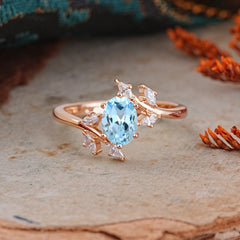 Nature-Inspired 6-Prong Oval Cut Aquamarine Engagement Ring