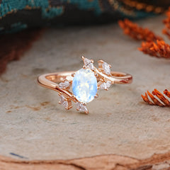 Nature-Inspired 6-Prong Oval Cut Moonstone Engagement Ring