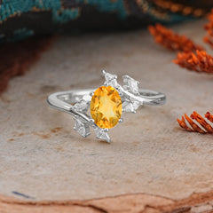 Nature-Inspired 6-Prong Oval Cut Citrine Engagement Ring