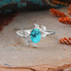 Nature-Inspired 6-Prong Oval Cut Turquoise Engagement Ring