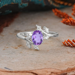 Nature-Inspired 6-Prong Oval Cut Amethyst Engagement Ring