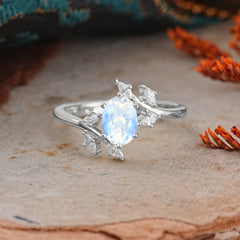 Nature-Inspired 6-Prong Oval Cut Moonstone Engagement Ring