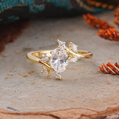 Nature-Inspired 6-Prong Oval Cut Moissanite Engagement Ring