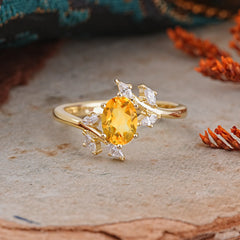 Nature-Inspired 6-Prong Oval Cut Citrine Engagement Ring