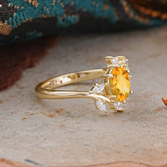Nature-Inspired 6-Prong Oval Cut Citrine Engagement Ring
