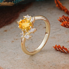 Nature-Inspired 6-Prong Oval Cut Citrine Engagement Ring
