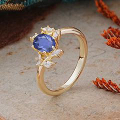 Nature-Inspired 6-Prong Oval Cut Tanzanite Engagement Ring