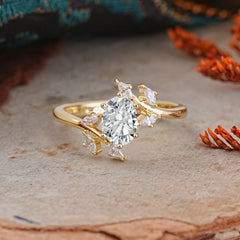 Nature-Inspired 6-Prong Oval Cut Lab Diamond Engagement Ring