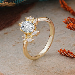 Nature-Inspired 6-Prong Oval Cut Lab Diamond Engagement Ring