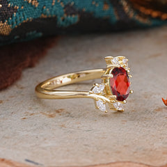 Nature-Inspired 6-Prong Oval Cut Garnet Engagement Ring