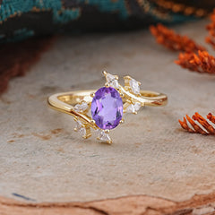 Nature-Inspired 6-Prong Oval Cut Amethyst Engagement Ring