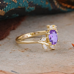 Nature-Inspired 6-Prong Oval Cut Amethyst Engagement Ring