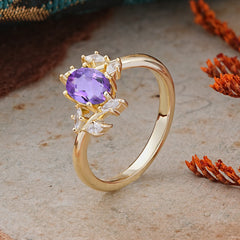 Nature-Inspired 6-Prong Oval Cut Amethyst Engagement Ring