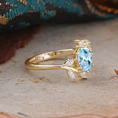 Nature-Inspired 6-Prong Oval Cut Aquamarine Engagement Ring