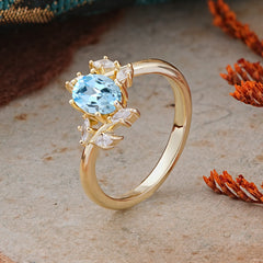 Nature-Inspired 6-Prong Oval Cut Aquamarine Engagement Ring